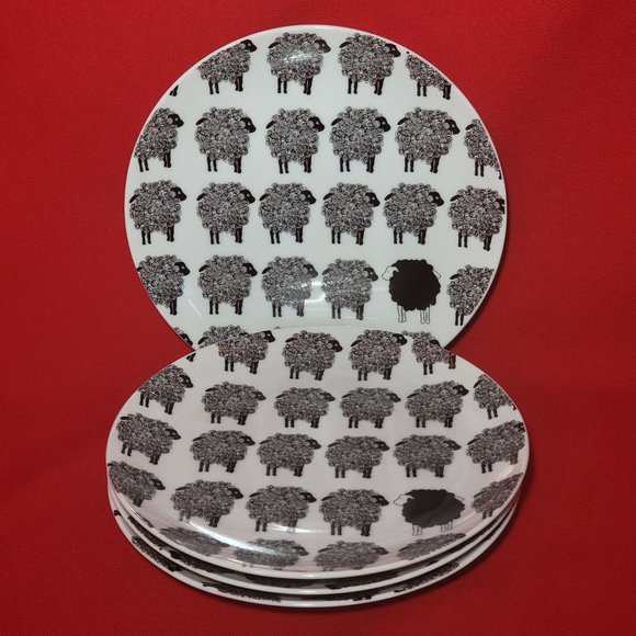 Fitz and Floyd Variations Black & White Sheep Design Cup & Saucer Set of 4 - Picture 4 of 13
